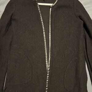 Boiled Wool Coat With Faux Leather Trim